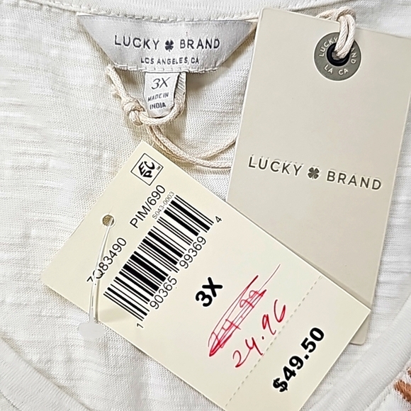 Lucky Brand cold shoulder slub yarn floral embroidered tee, coral cream 3X - Picture 5 of 9